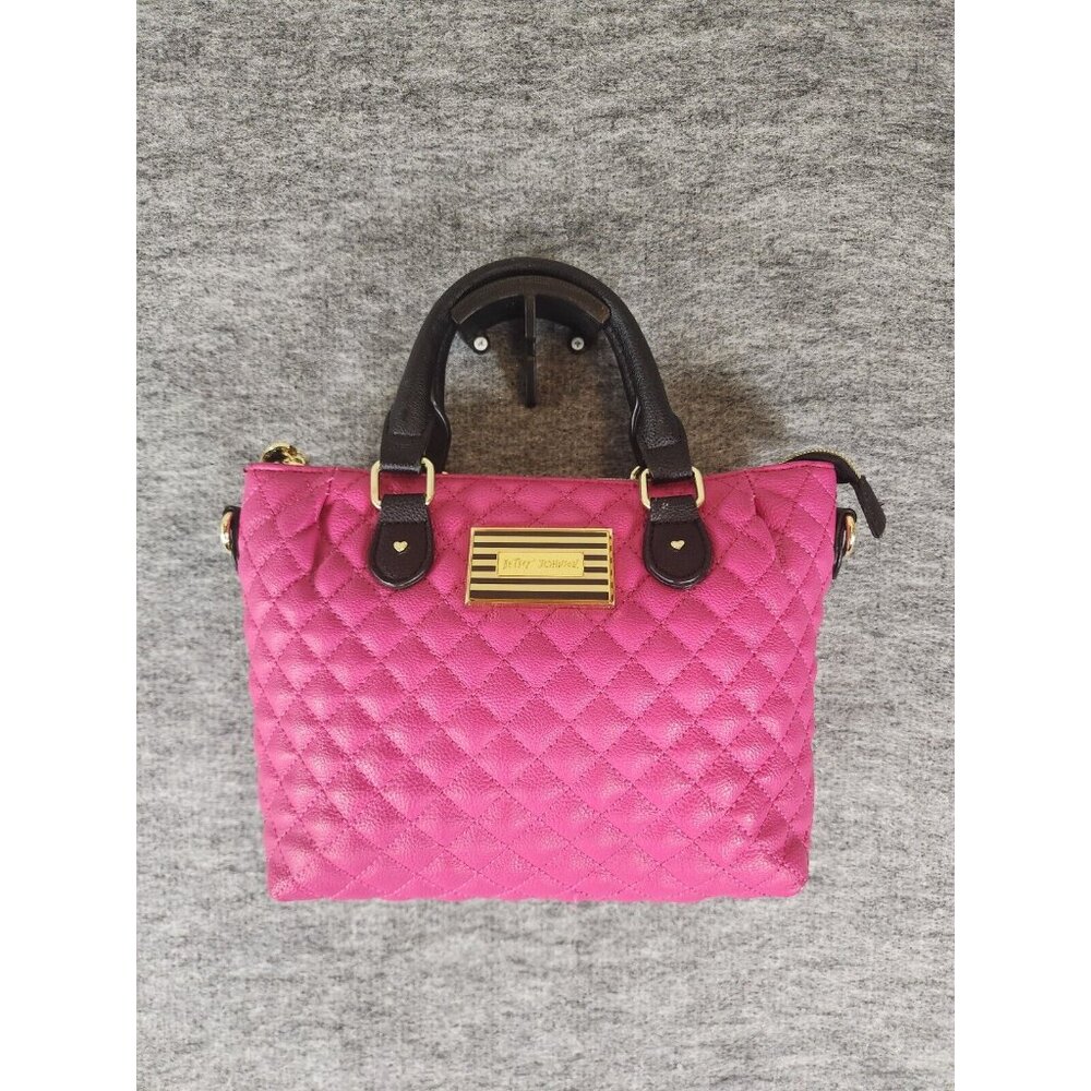 Betsey Johnson Pink, Black, White Faux Leather Gold Hardware 9.5 x 7 x 3 inches